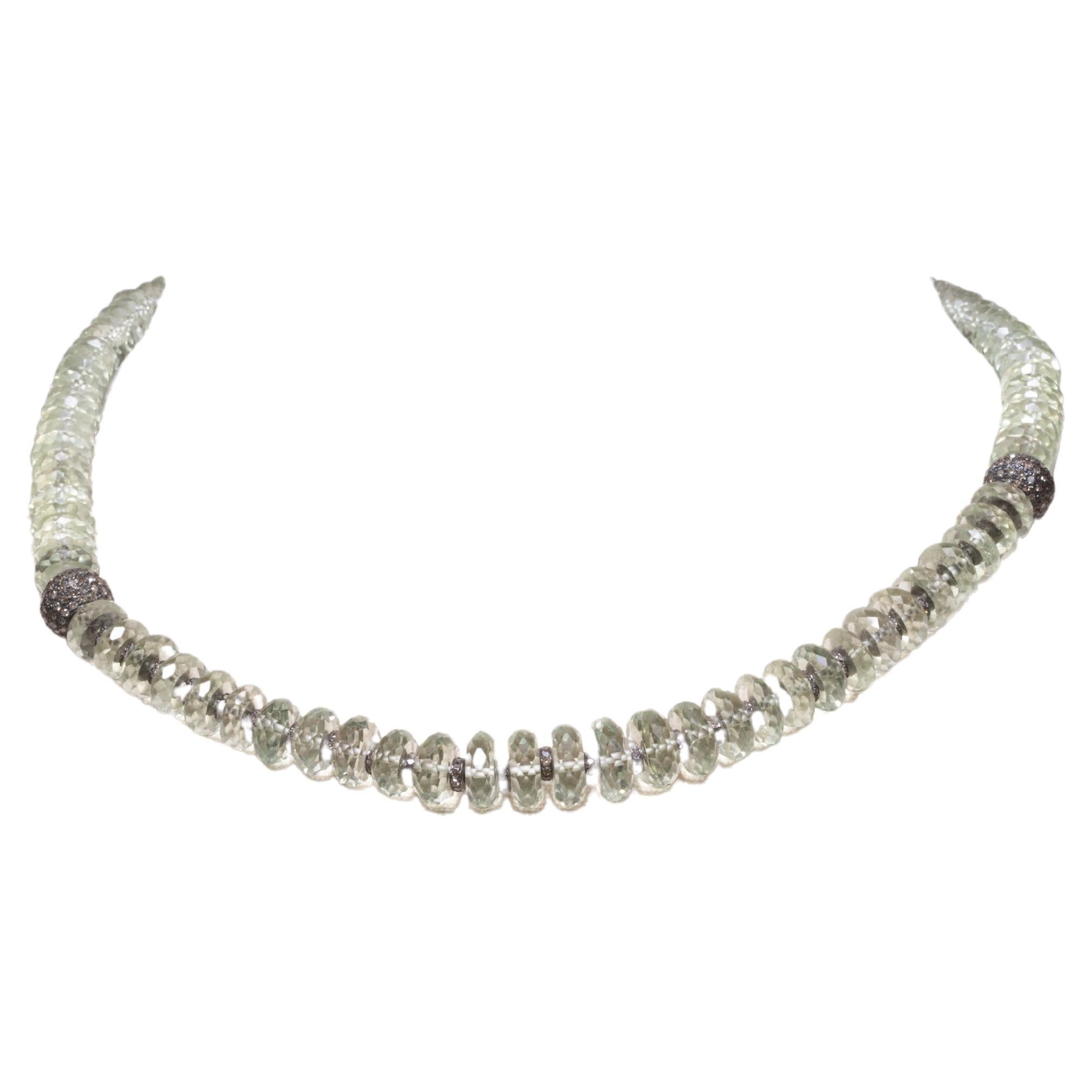 Facettierte Prasiolith-Halskette mit grünem Amethyst und Diamanten