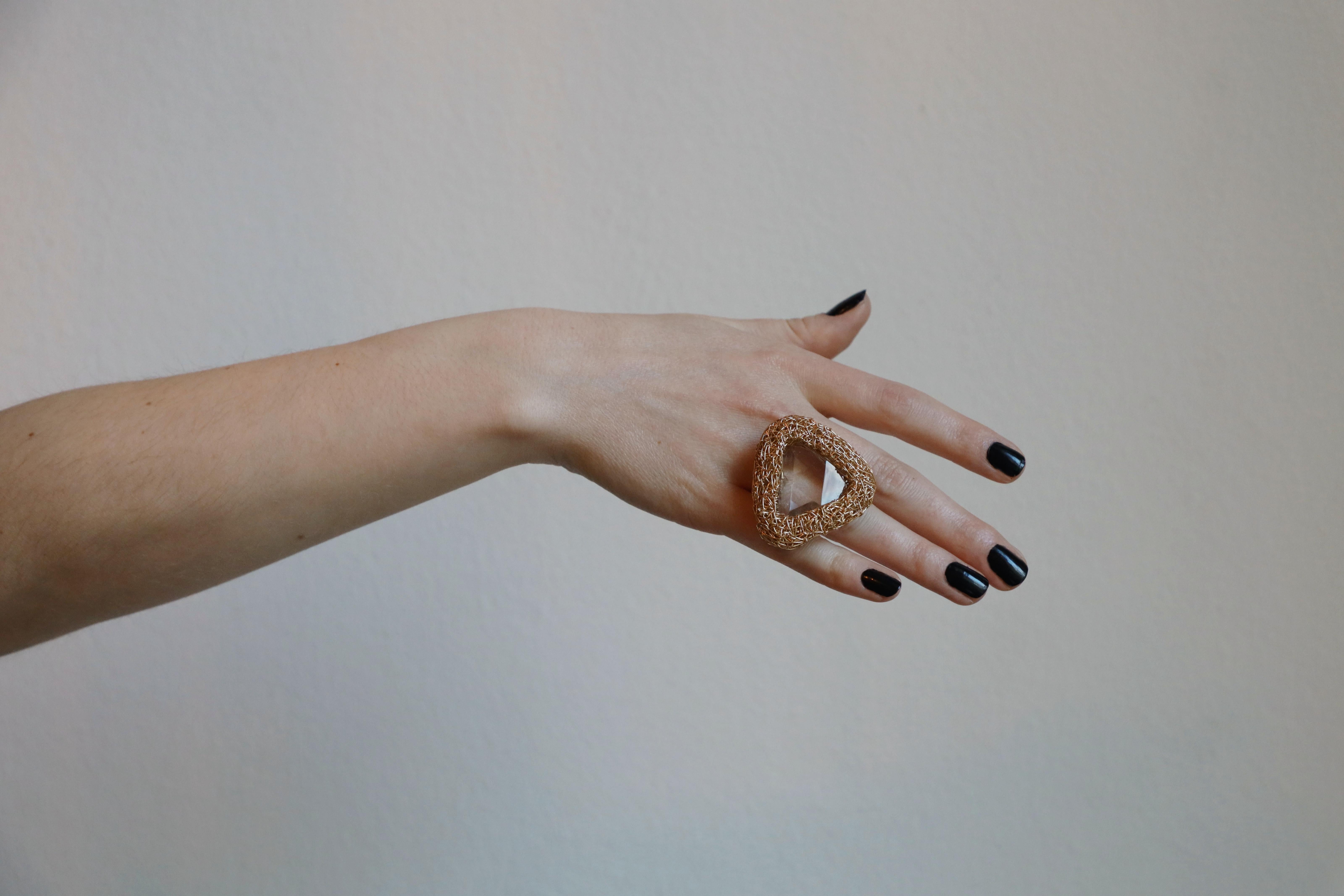 Faceted Triangle style Rock Crystal Cocktail ring One of a Kind Design For Sale 2