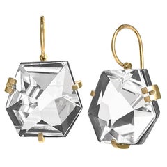 Elizabeth Garvin Faceted Rock Crystal Gold Oxidized Silver Drop Earrings