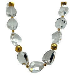 Faceted Rock Crystal Quartz and 18k Yellow Gold Necklace, 22 Inches 