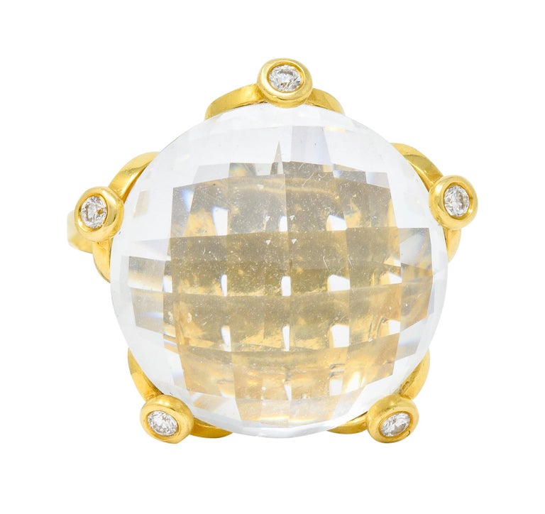 Faceted Rock Crystal Quartz Diamond 18 Karat Gold Floral Statement Ring ...
