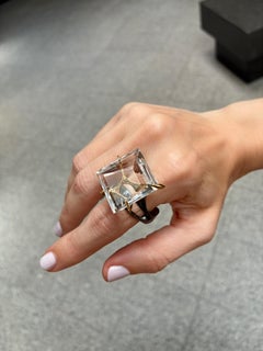 Faceted Rock Crystal Quartz Oxidized Silver Gold Tiger Ring, Kika Alvarenga 2024