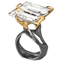 Faceted Rock Crystal Quartz Oxidized Silver Gold Tiger Ring, Kika Alvarenga 2024