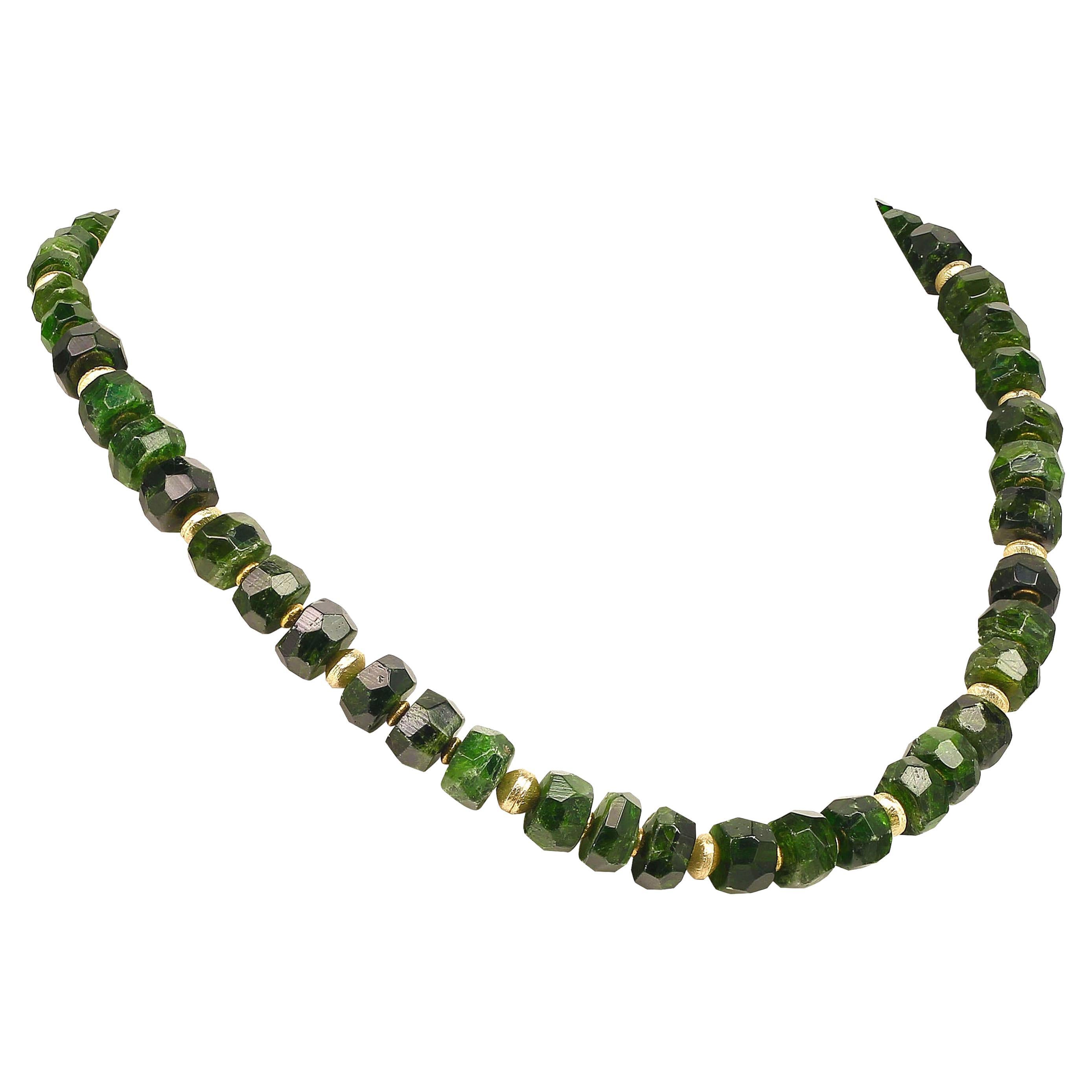 Artisan AJD 17 Inch  Faceted Rondelles of Green Chrome Diopside Necklace For Sale