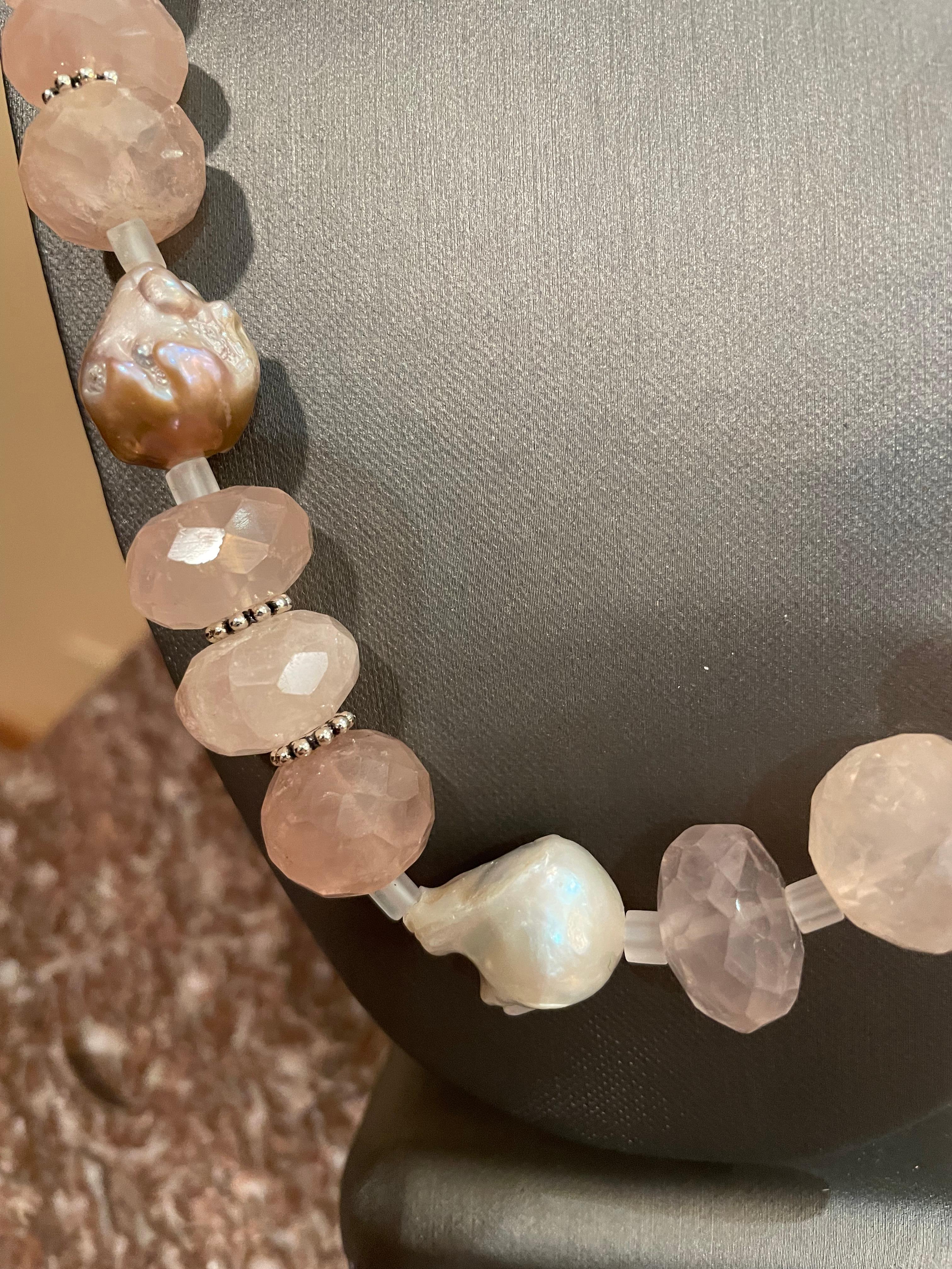 Faceted Rose Quartz and pink baroque pearls on offer from Lorraine’s Bijoux  In New Condition For Sale In Pittsburgh, PA