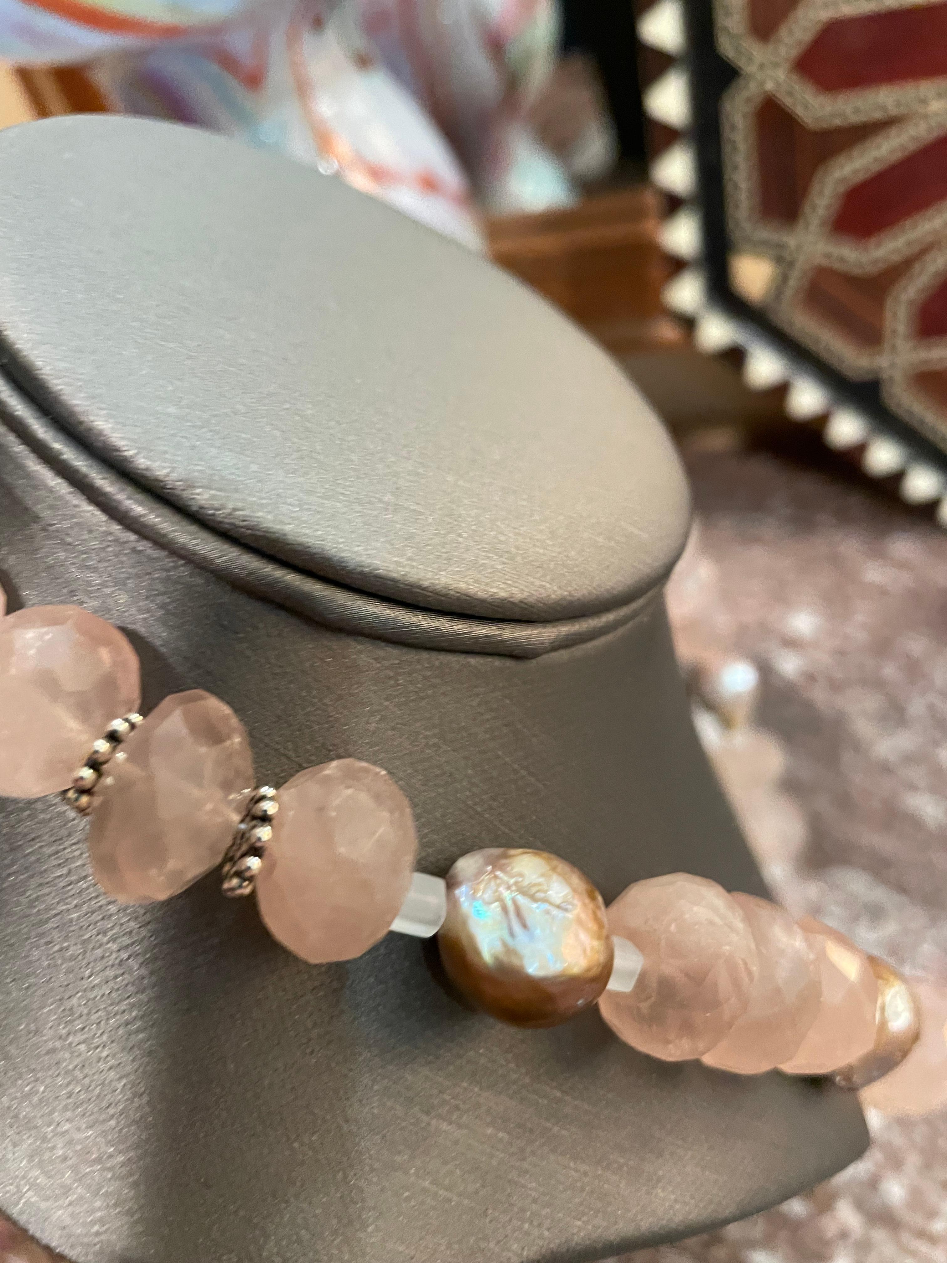 Faceted Rose Quartz and pink baroque pearls on offer from Lorraine’s Bijoux For Sale 1