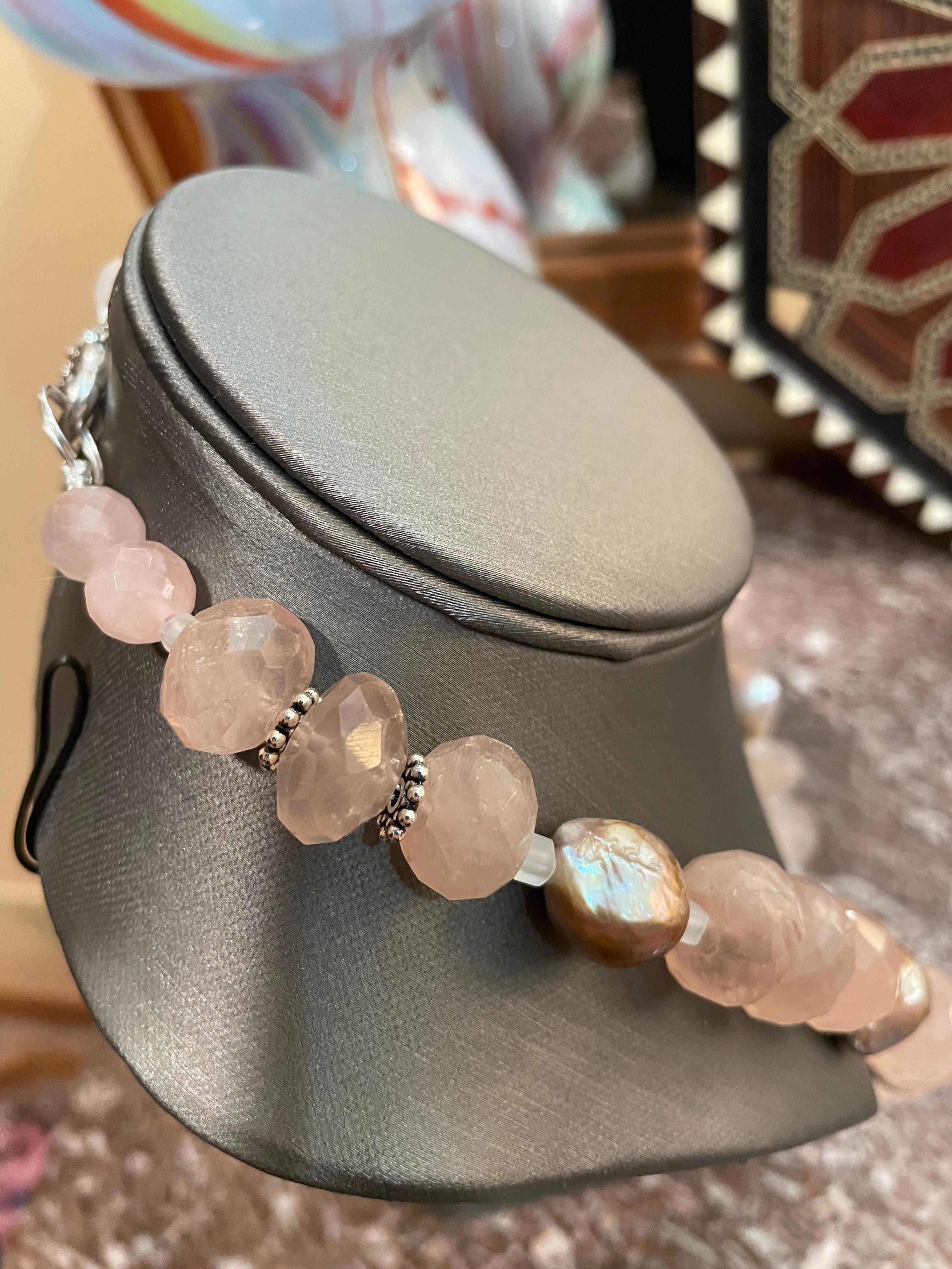 Faceted Rose Quartz and pink baroque pearls on offer from Lorraine’s Bijoux For Sale 2