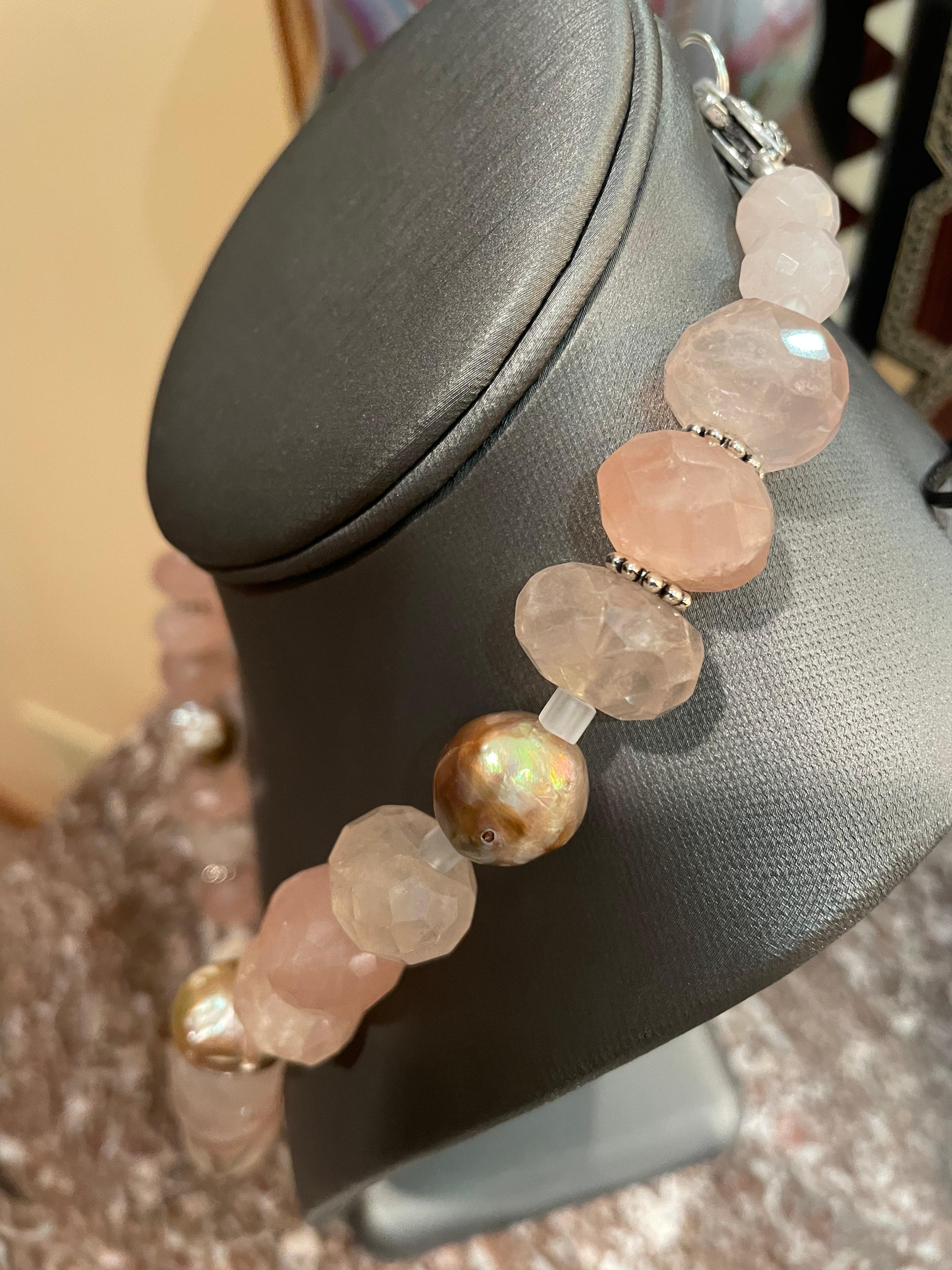 Faceted Rose Quartz and pink baroque pearls on offer from Lorraine’s Bijoux  For Sale 3