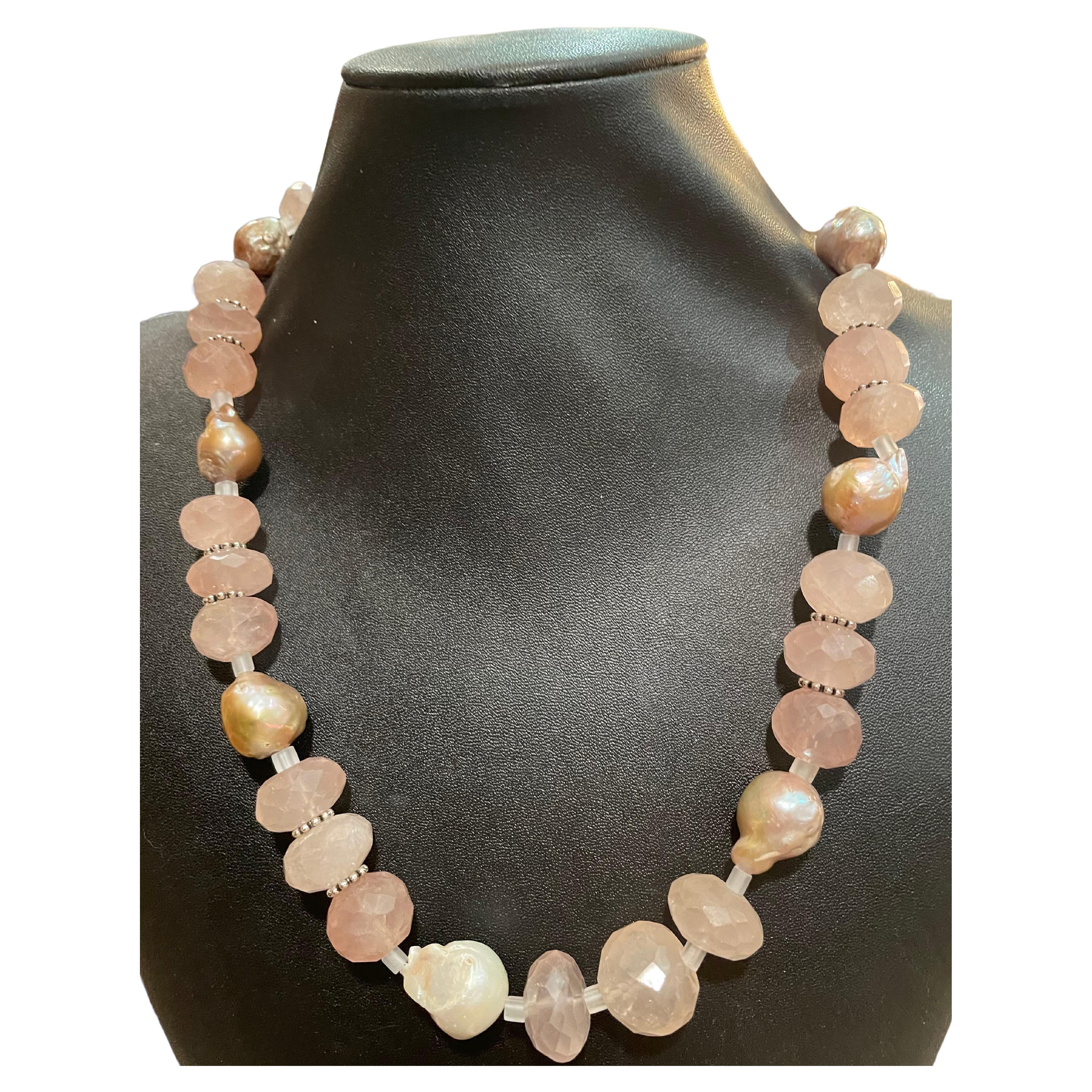 Faceted Rose Quartz and pink baroque pearls on offer from Lorraine’s Bijoux  For Sale