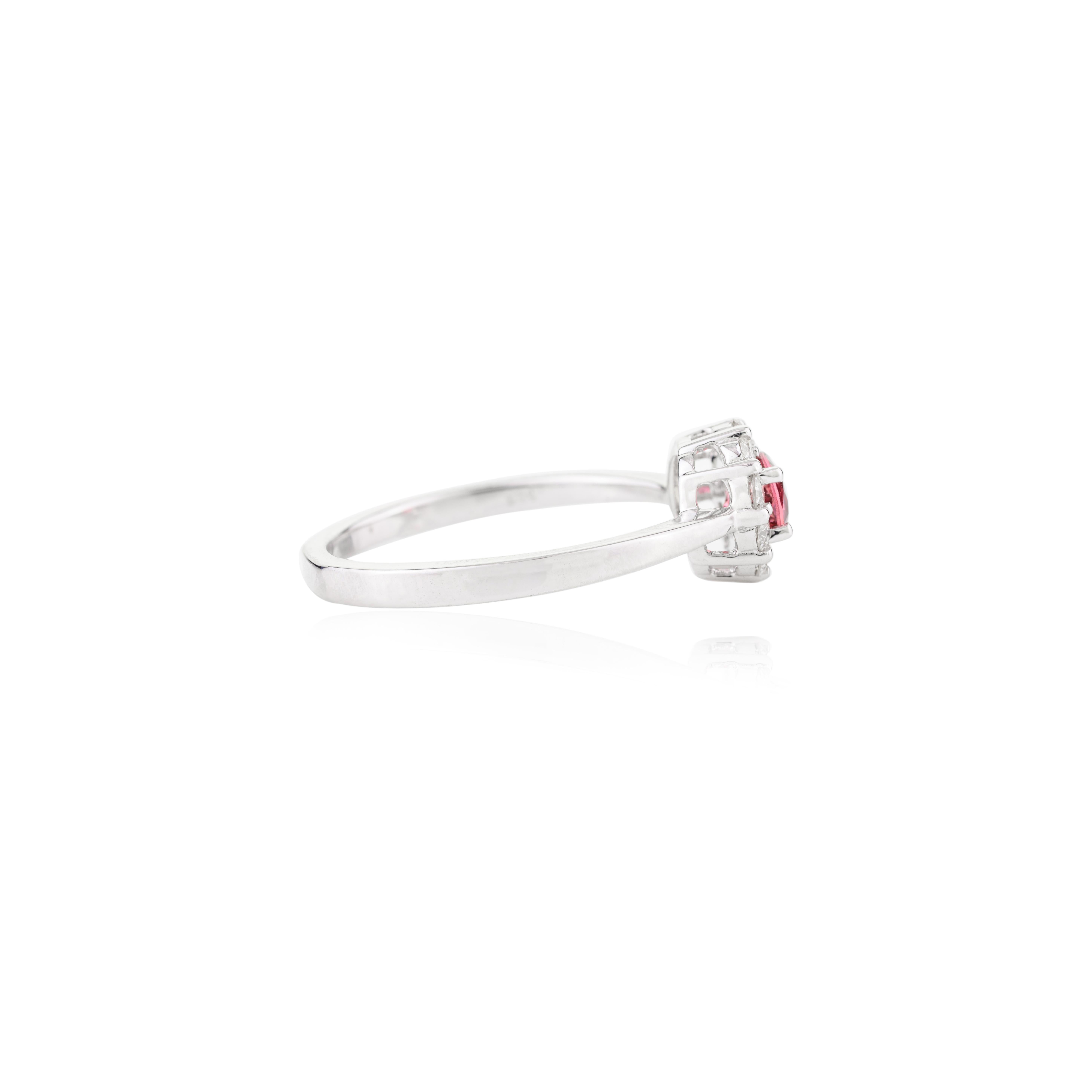 For Sale:  Faceted Tourmaline Halo Diamond Promise Ring Gift for Her in 14k White Gold 3