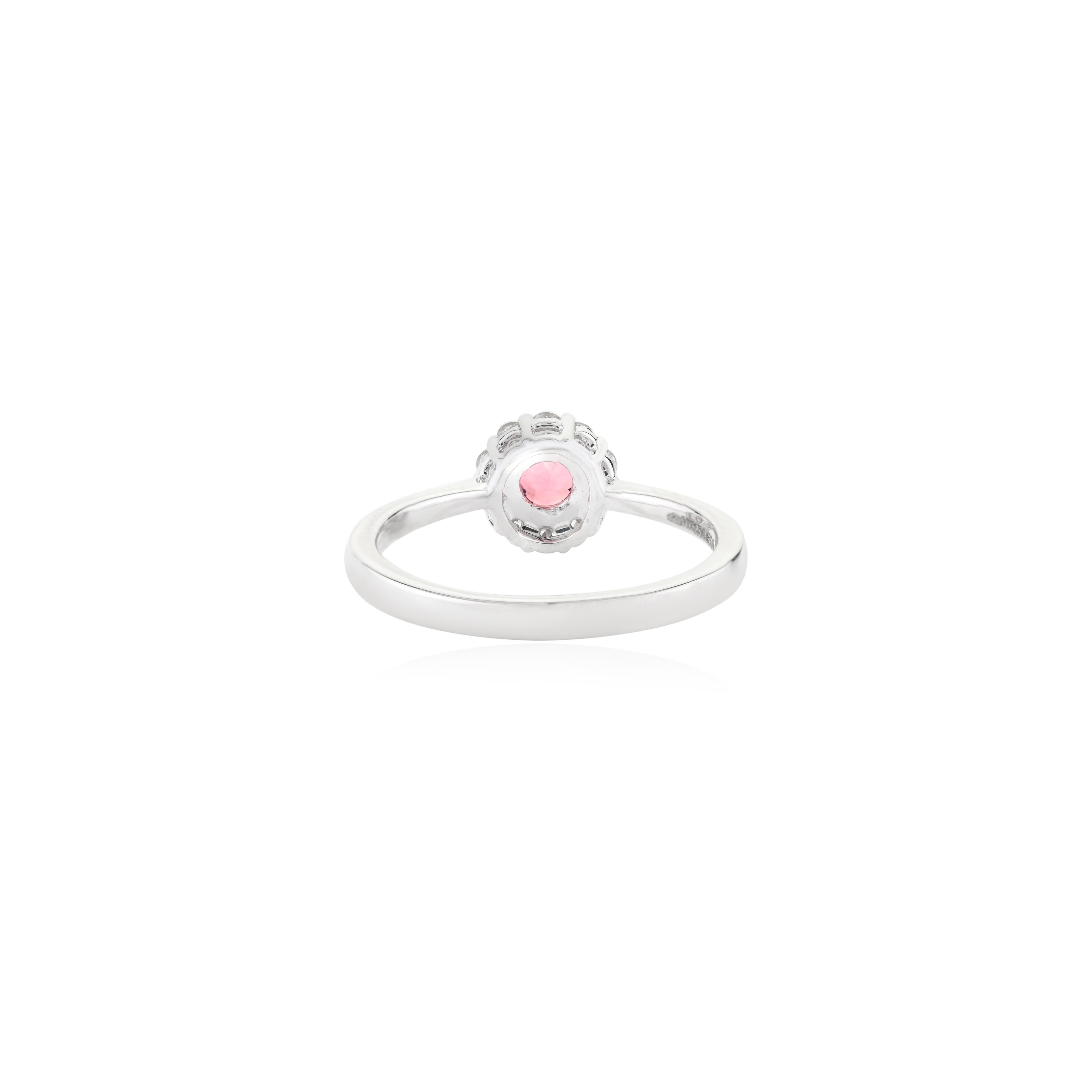 For Sale:  Faceted Tourmaline Halo Diamond Promise Ring Gift for Her in 14k White Gold 5