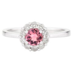 Bague de promesse en or blanc 14k Tourmaline facettée Halo Diamant Cadeau pour Elle