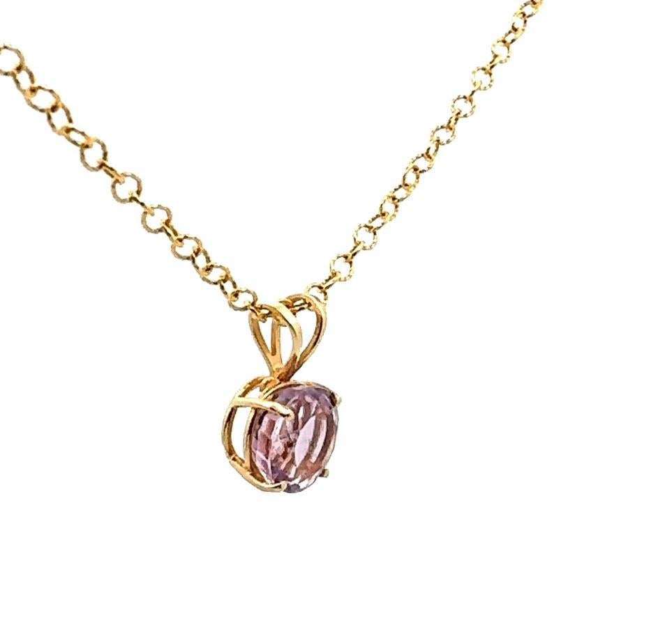 Faceted Round Light Purple 9.5mm Amethyst Pendant Necklace in 14K Yellow Gold For Sale 2