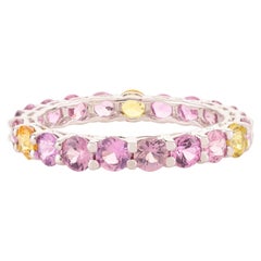 Faceted Round Multi Sapphire Eternity Stacking Ring in 14k Solid White Gold