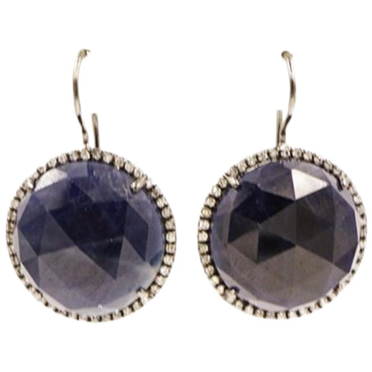 Faceted Round Sapphire Drop Earrings