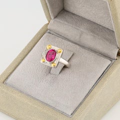 Faceted rubellite tourmaline silver ring, 2.5 cts