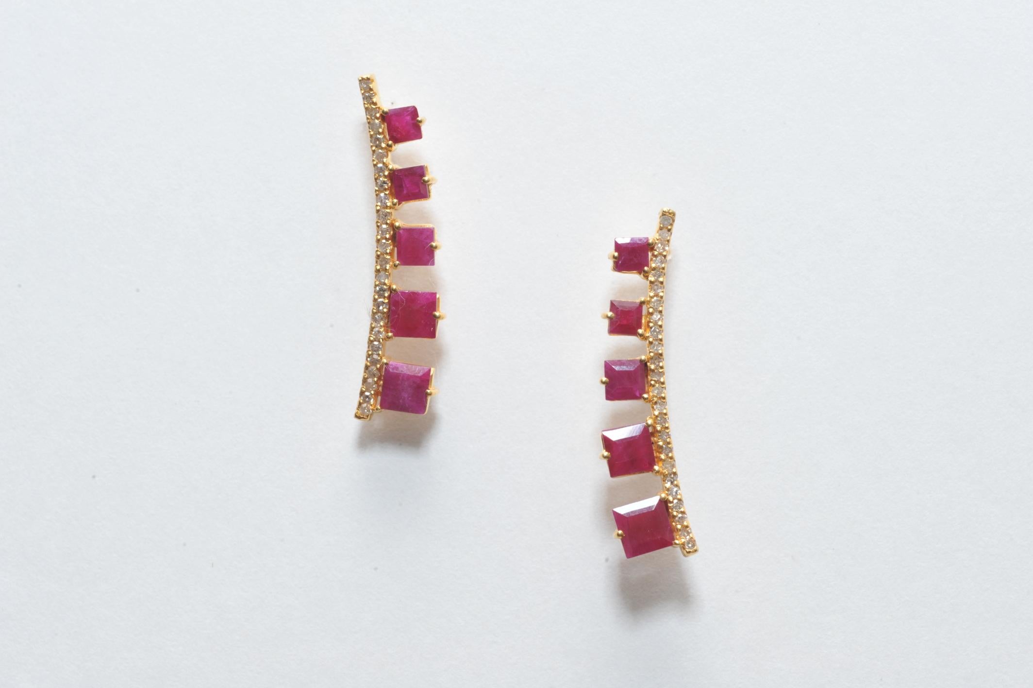 Women's or Men's Faceted Ruby and Diamond Earrings