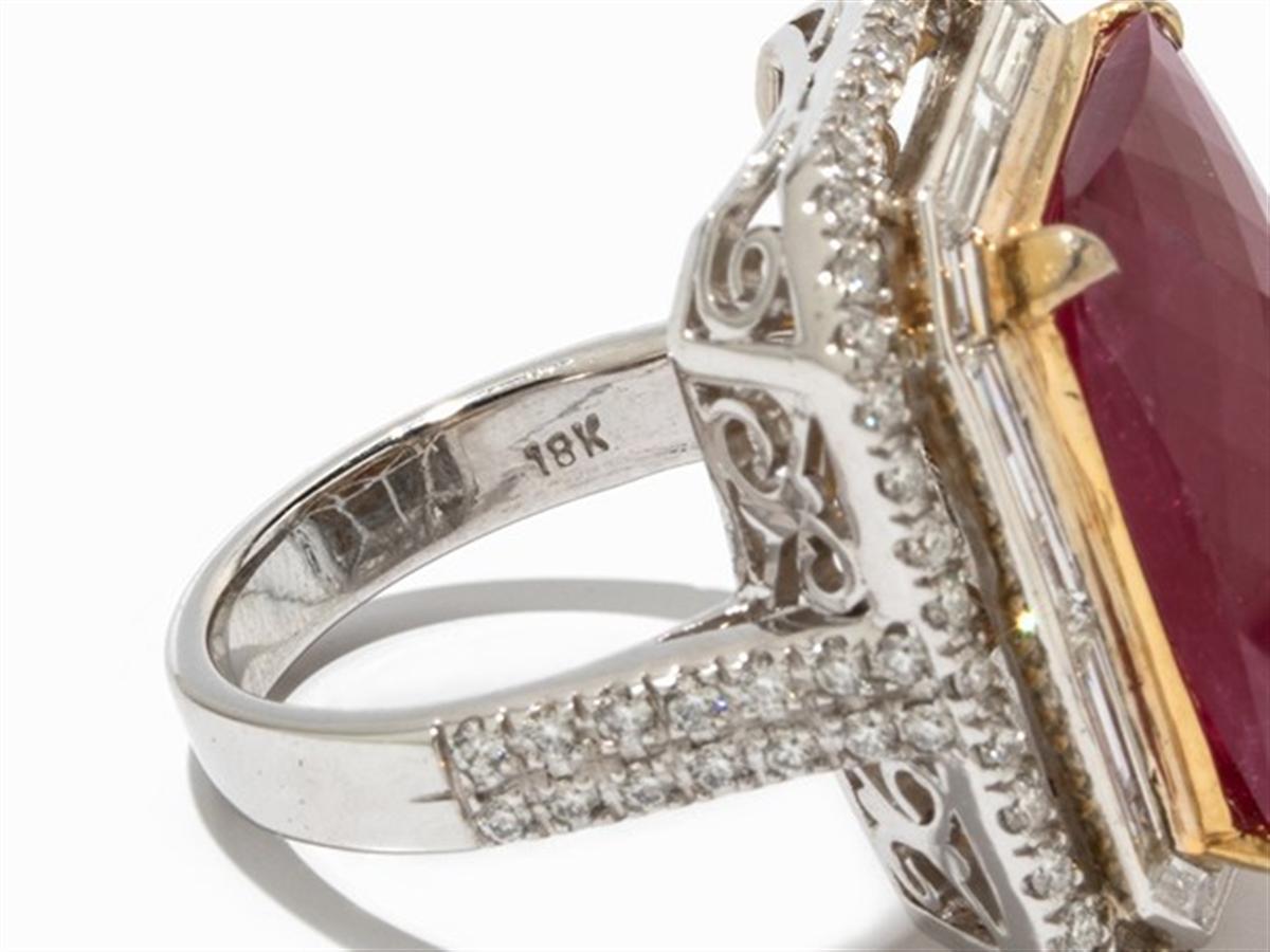 12.25 Carat Faceted Ruby Diamond White and Yellow Gold Cocktail Ring  1