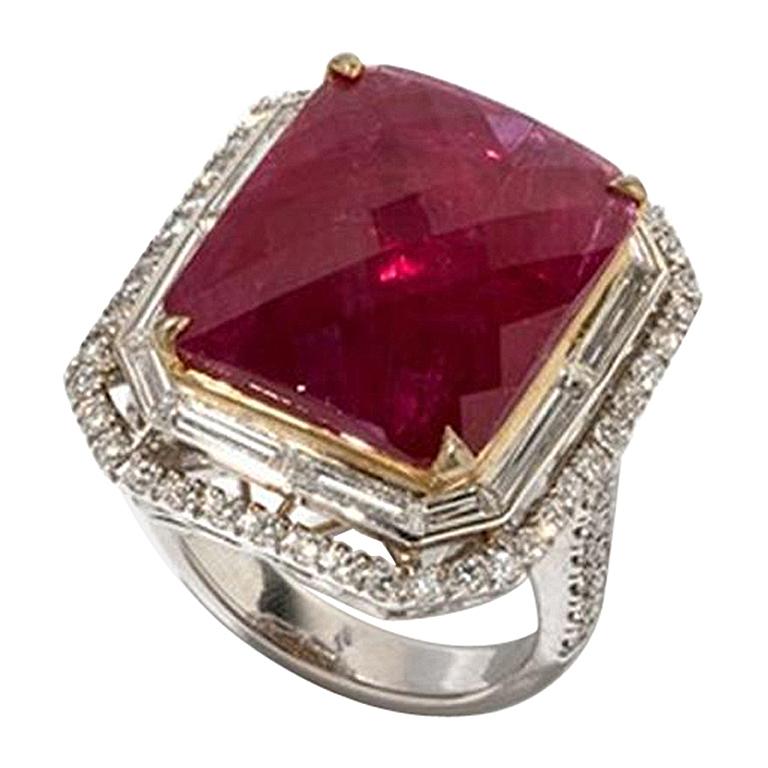 Faceted Ruby Diamond Cocktail Ring 