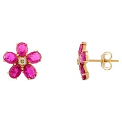 Clous d'oreilles à fleurs facettées en or jaune 14 carats serties de diamants