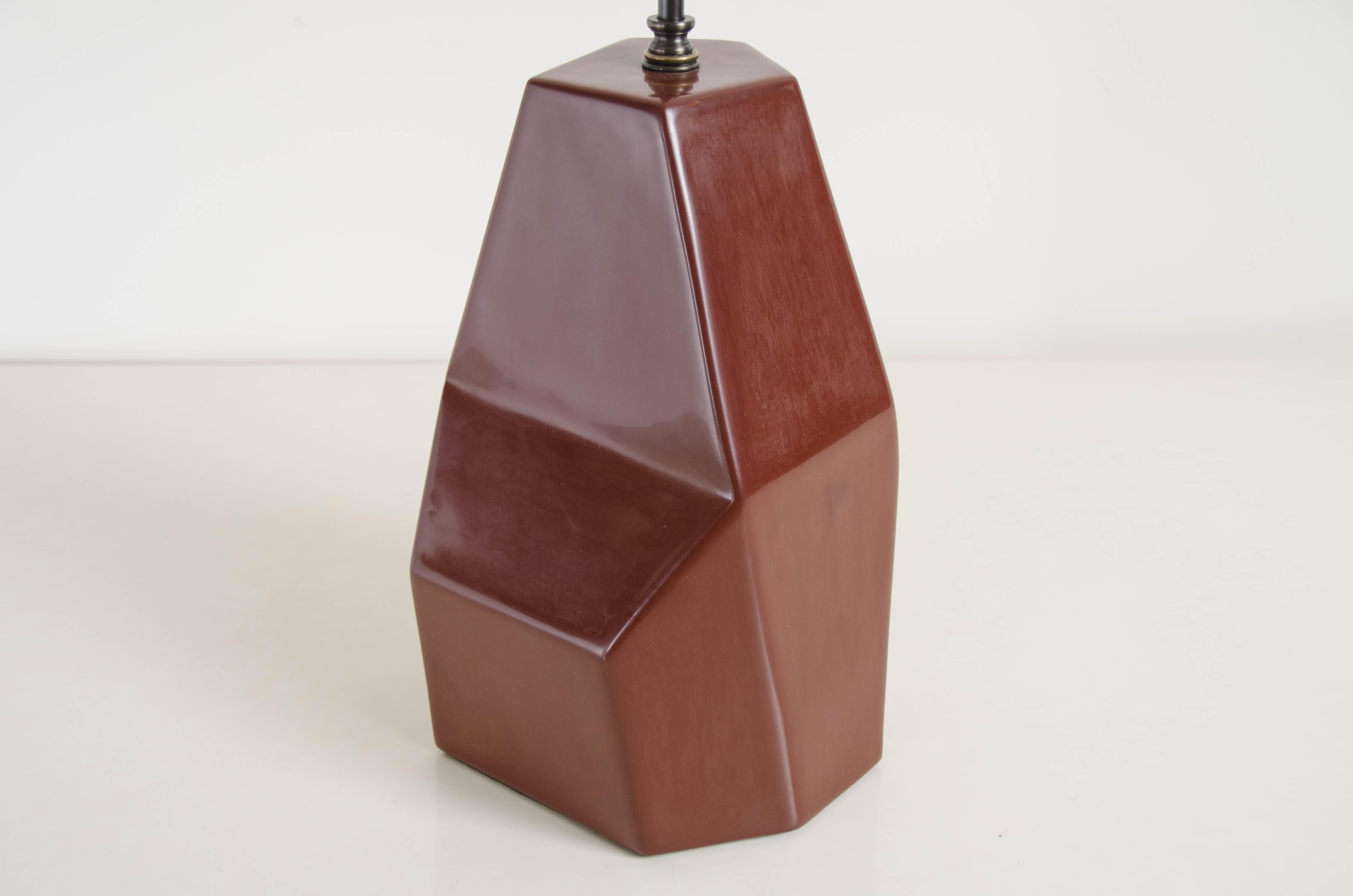 Contemporary Faceted Shan Lamp, Red Bean Lacquer by Robert Kuo, Handmade, Limited Edition