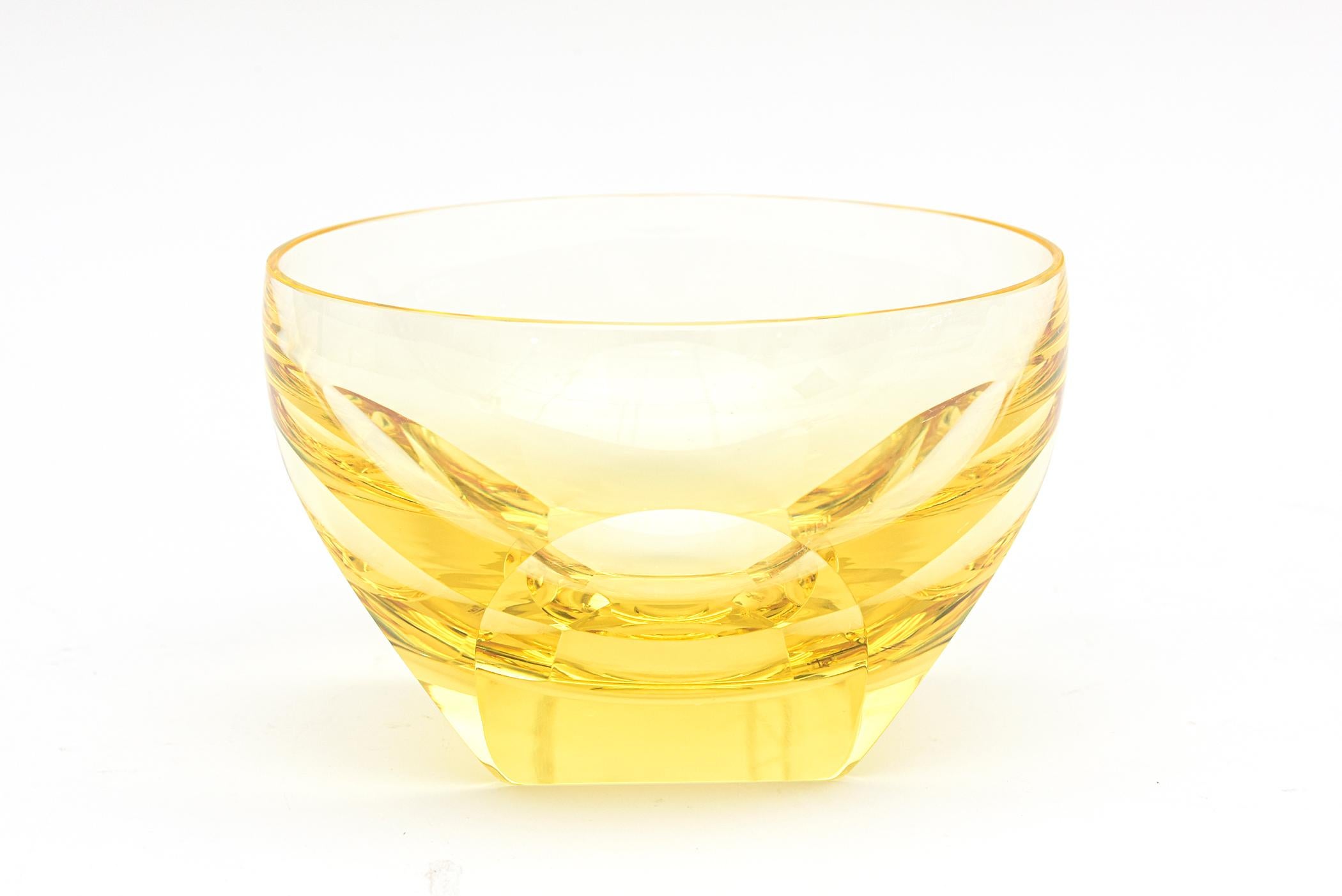 Late 20th Century  Mozer Signed Faceted Yellow Glass Bowl Vintage Barware For Sale