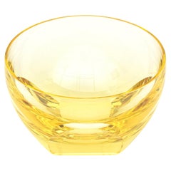 Tazón de cristal amarillo facetado firmado por Mozer Barware vintage