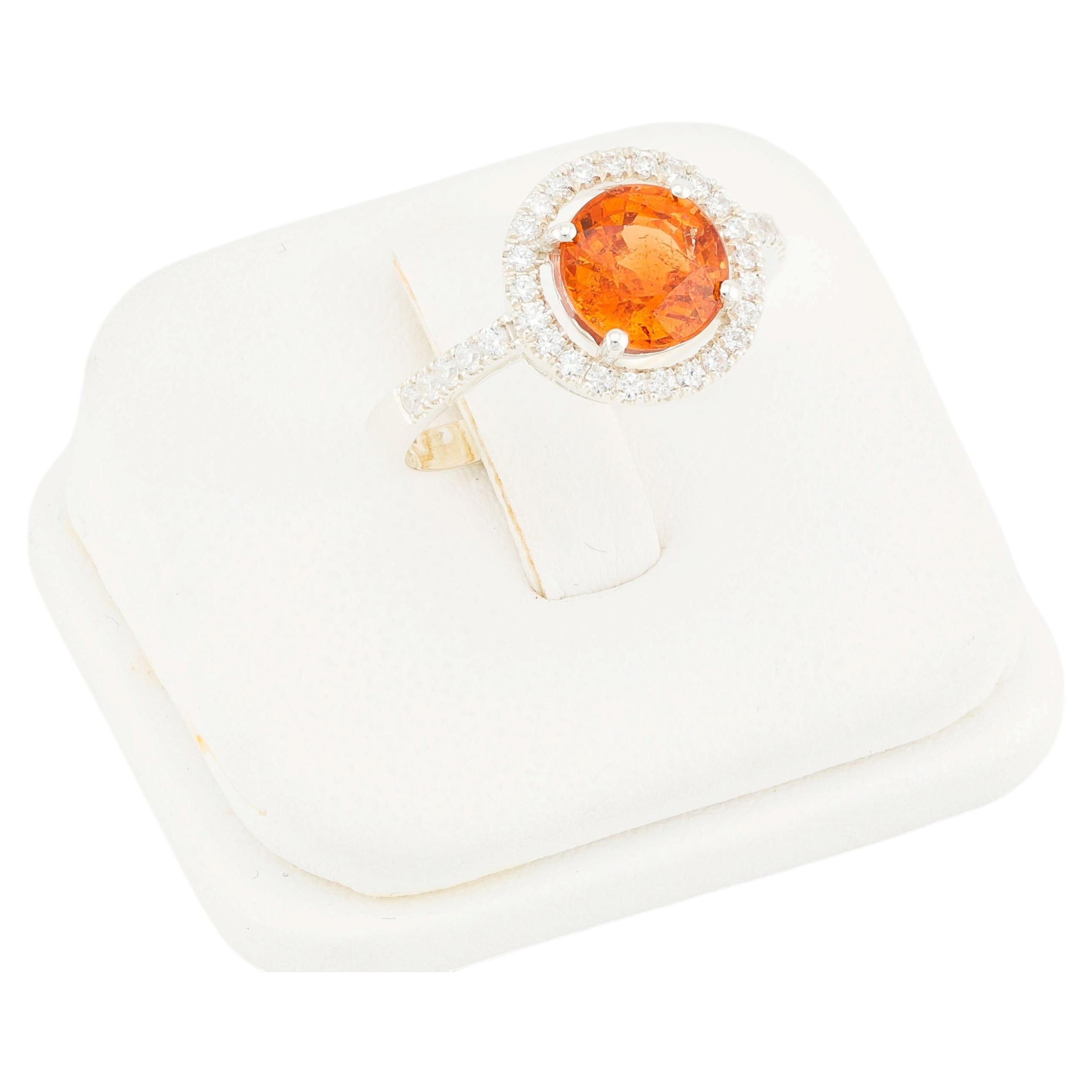 2.45 Carat Faceted Spessartite Garnet Silver Cocktail Ring by True Gems, Size 7