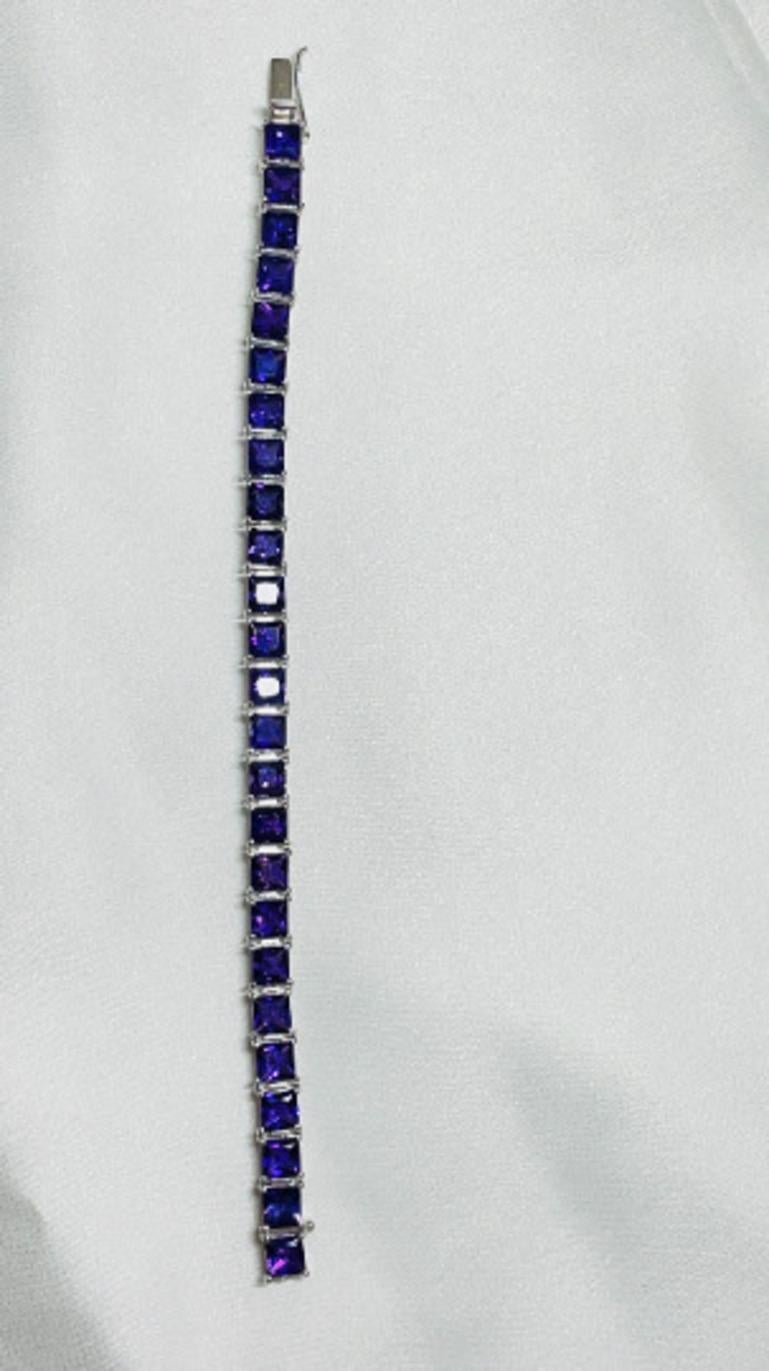 Women's Faceted Square Cut Amethyst Line Bracelet in Sterling Silver for Her For Sale