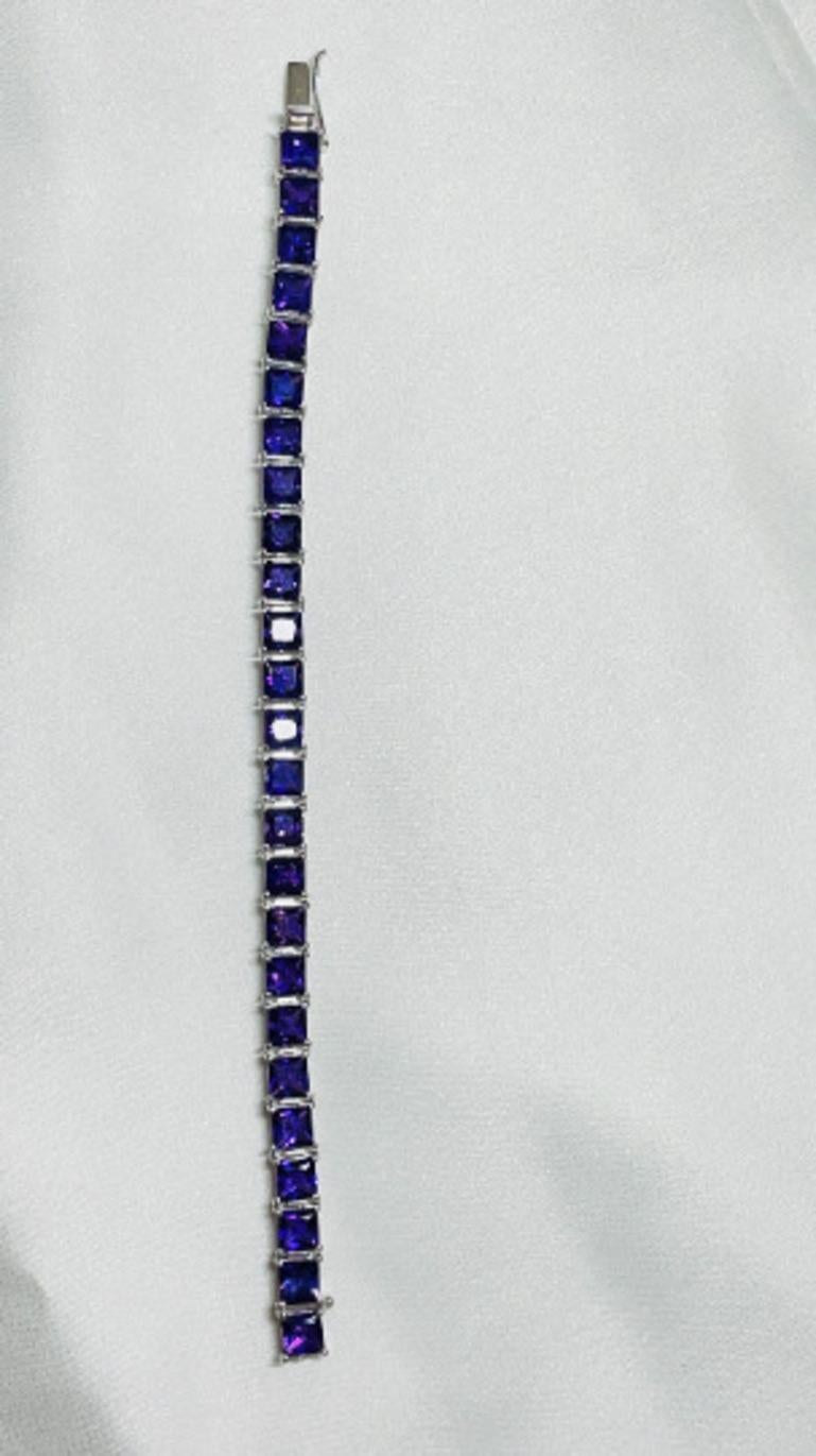 Faceted Square Cut Amethyst Line Bracelet in Sterling Silver for Mom Gift For Sale 2