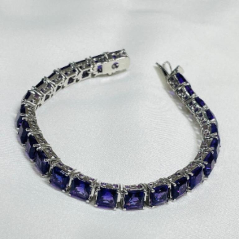 Faceted Square Cut Amethyst Line Bracelet in Sterling Silver for Her For Sale 1