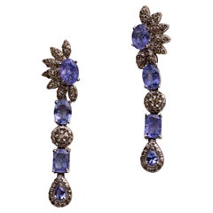 Faceted Tanzanite and Diamond Drop Dangle Earrings