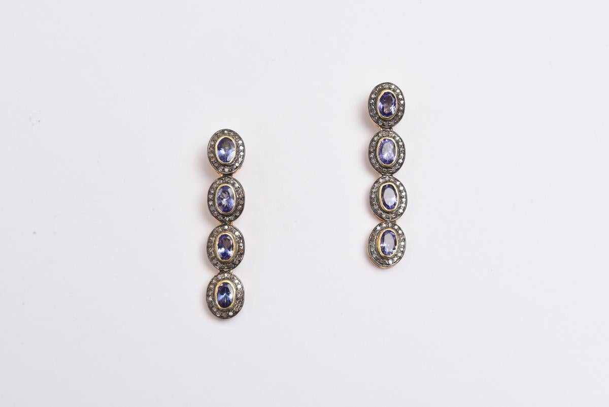 Faceted Tanzanite and Diamond Drop Earrings In Excellent Condition In Nantucket, MA
