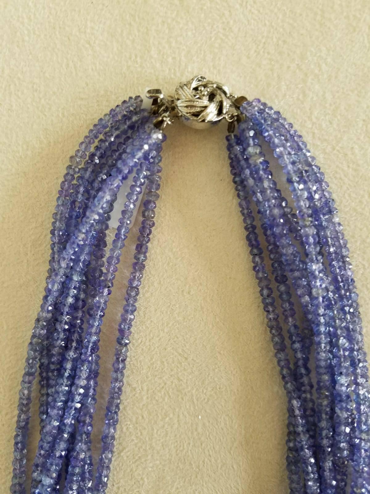 Facettierte Tansanit-Perlen Multi-Strand-Halskette (Art déco) im Angebot