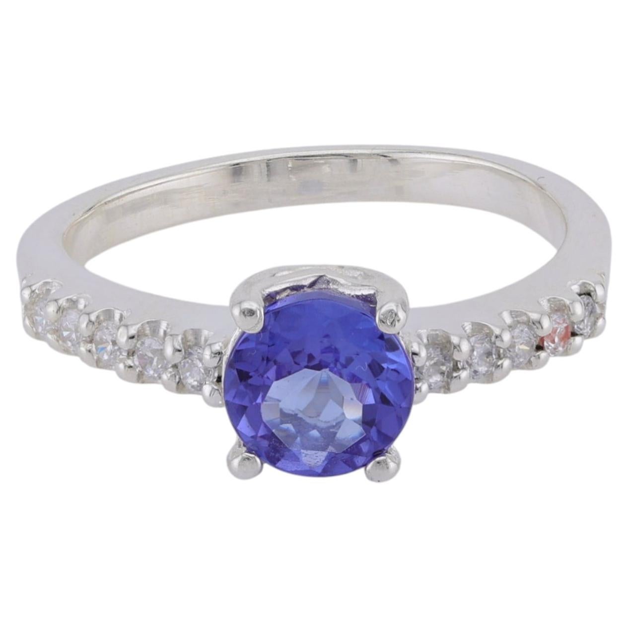 Faceted tanzanite silver ring, 6 size For Sale