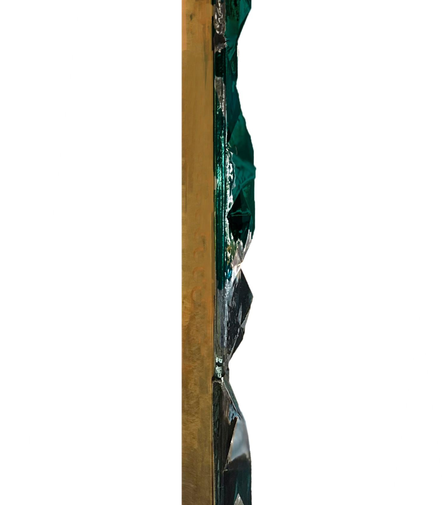 Fait main Miroir en verre de Murano à facettes sarcelles avec garniture en laiton, fabriqué sur commande en vente