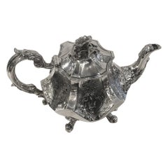 Faceted Teapot engraved Flowers Joseph Angell, 752g Silver, London 1841
