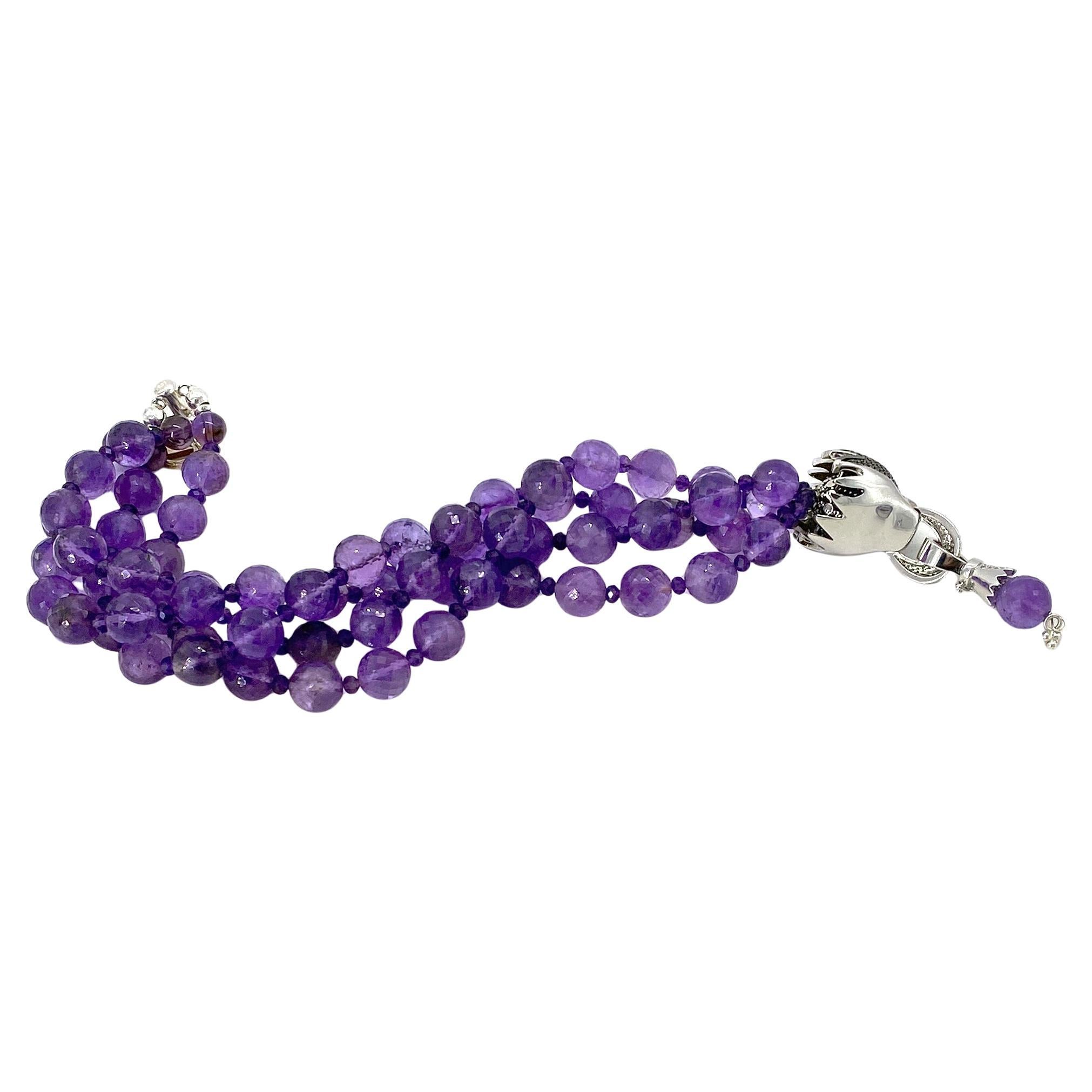 Faceted Translucent Amethyst Double Strand Necklace with Dragon Pendant In New Condition For Sale In Atlanta, GA