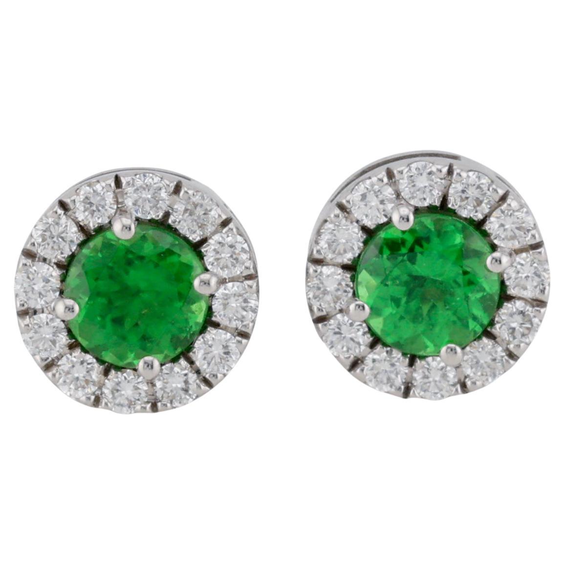 Faceted tsavorite diamond stud earrings