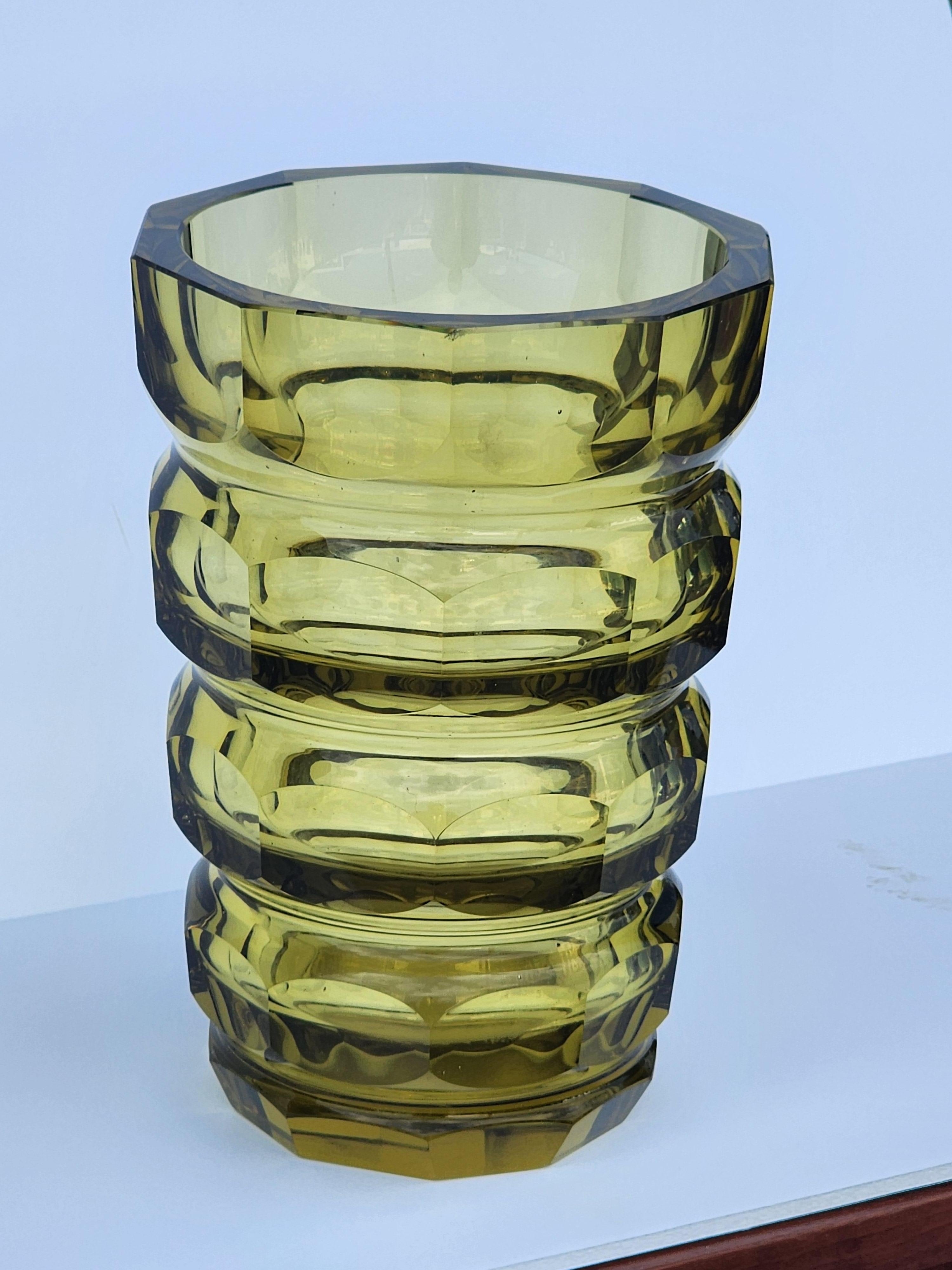 Czech Faceted Vase by Moser in Citrine Crystal