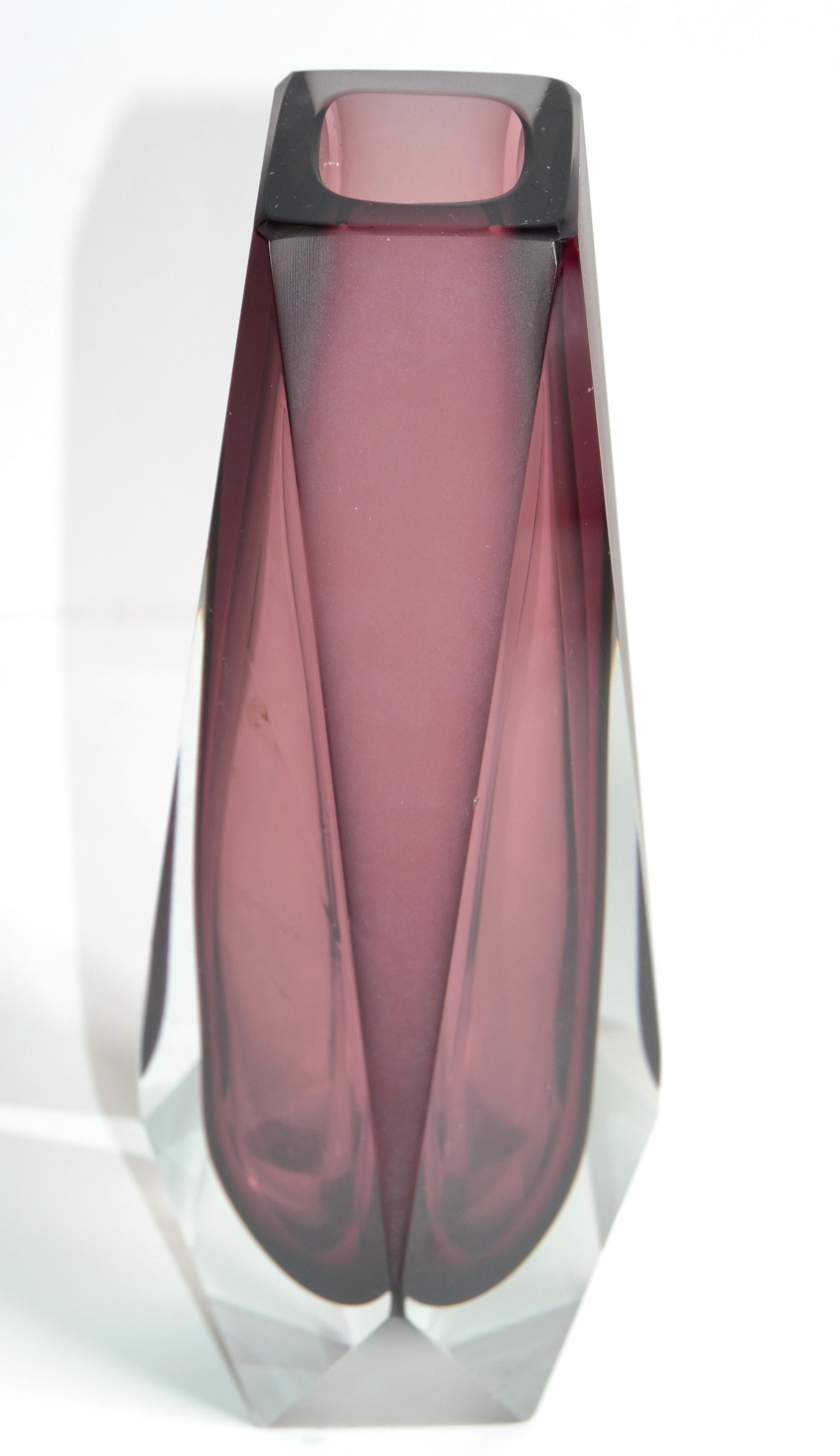 Italian Faceted Vase in Purple Murano Sommerso Art Glass Attributed to Mandruzzato Italy