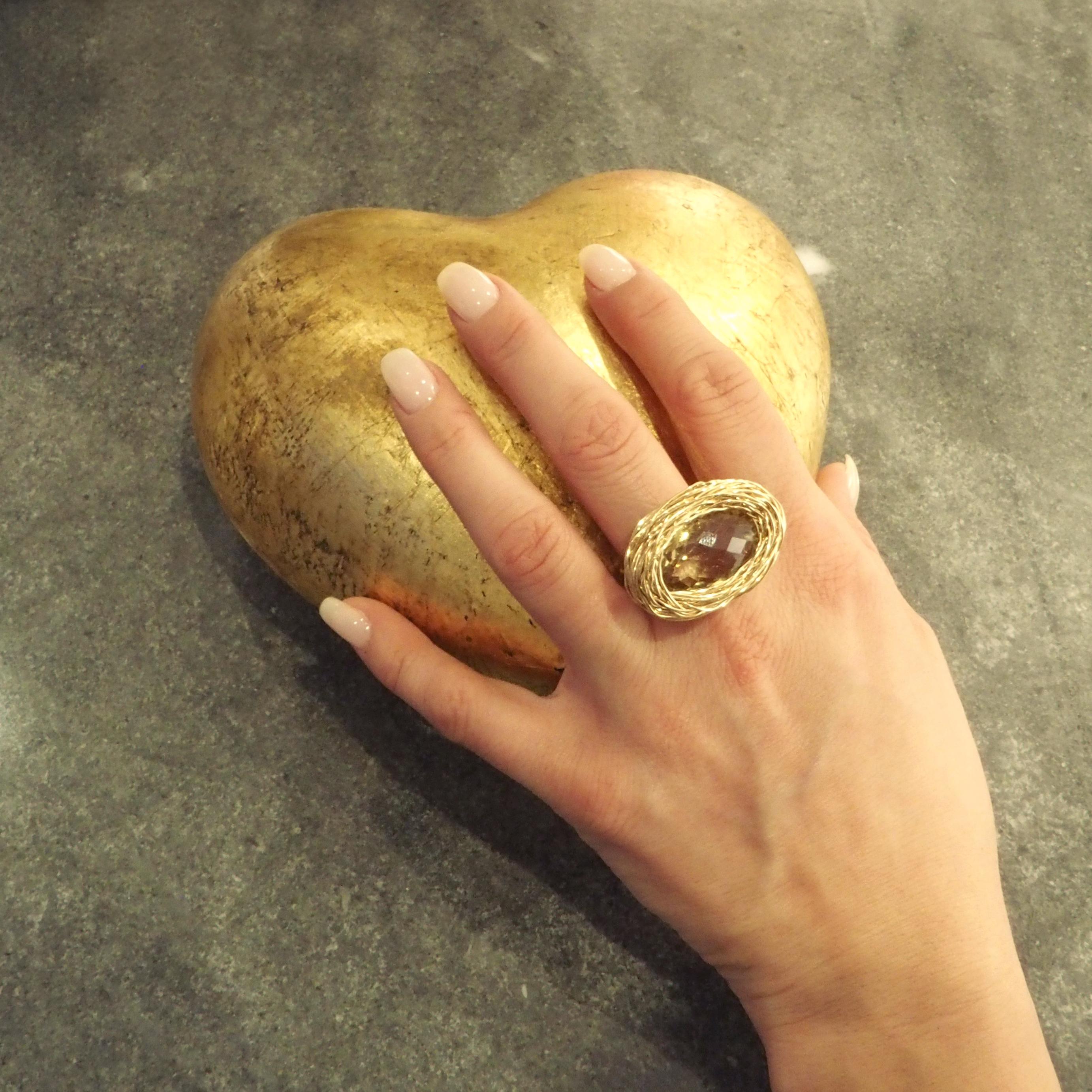 Faceted Vibrant Citrine in Yellow Gold Cocktail Statement Ring by Sheila Westera 3