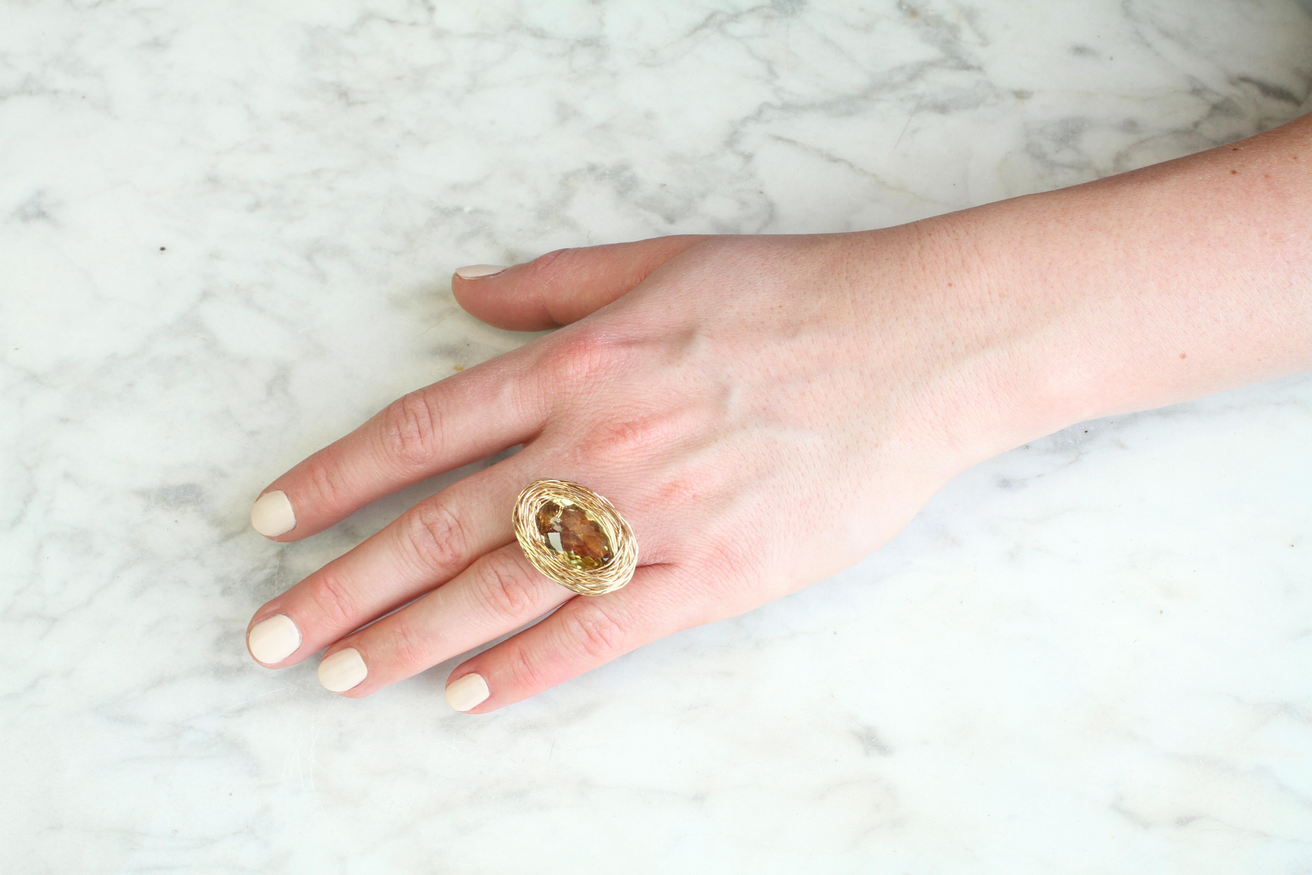 Faceted Vibrant Citrine in Yellow Gold Cocktail Statement Ring by Sheila Westera 2