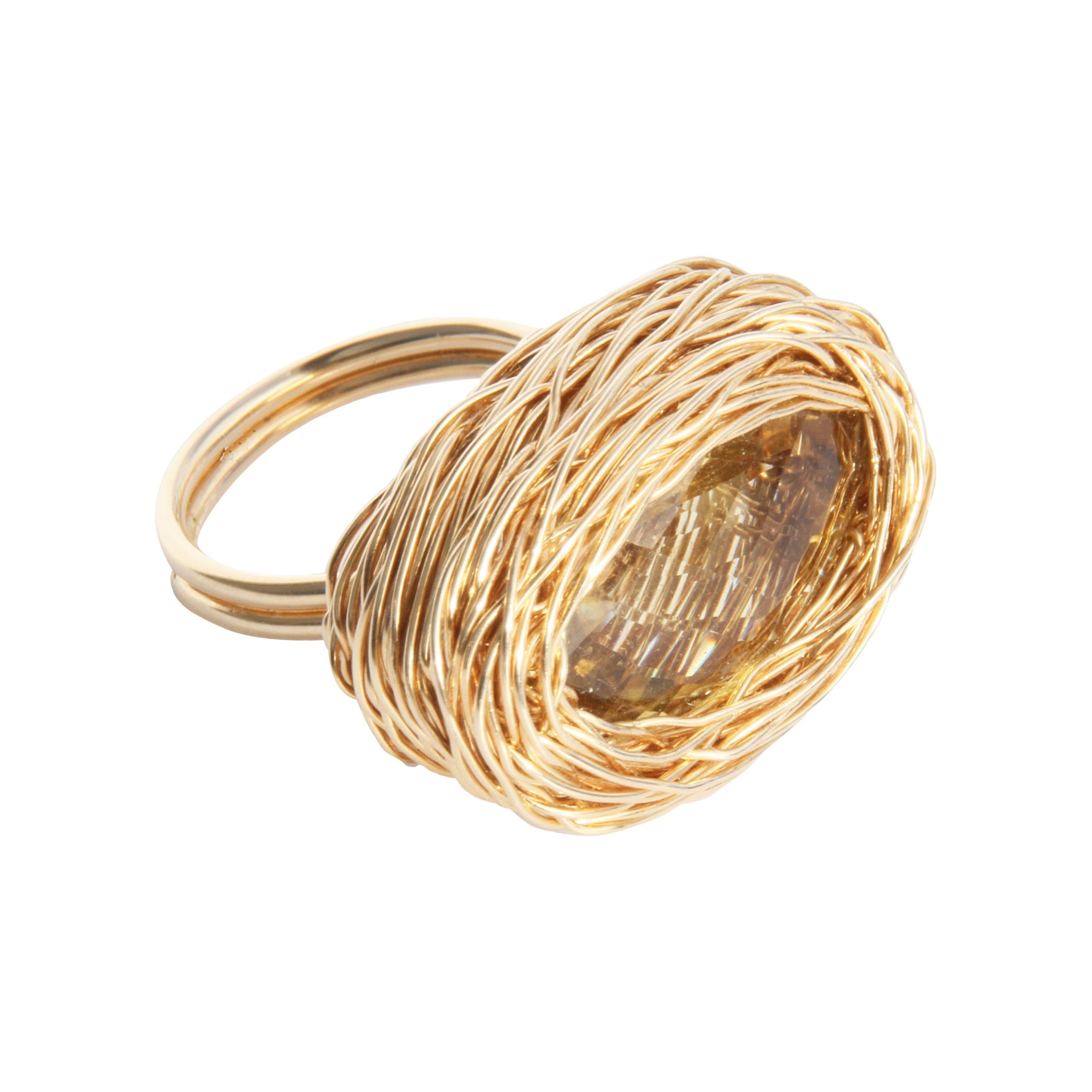 Faceted Vibrant Citrine in Yellow Gold Cocktail Statement Ring by Sheila Westera