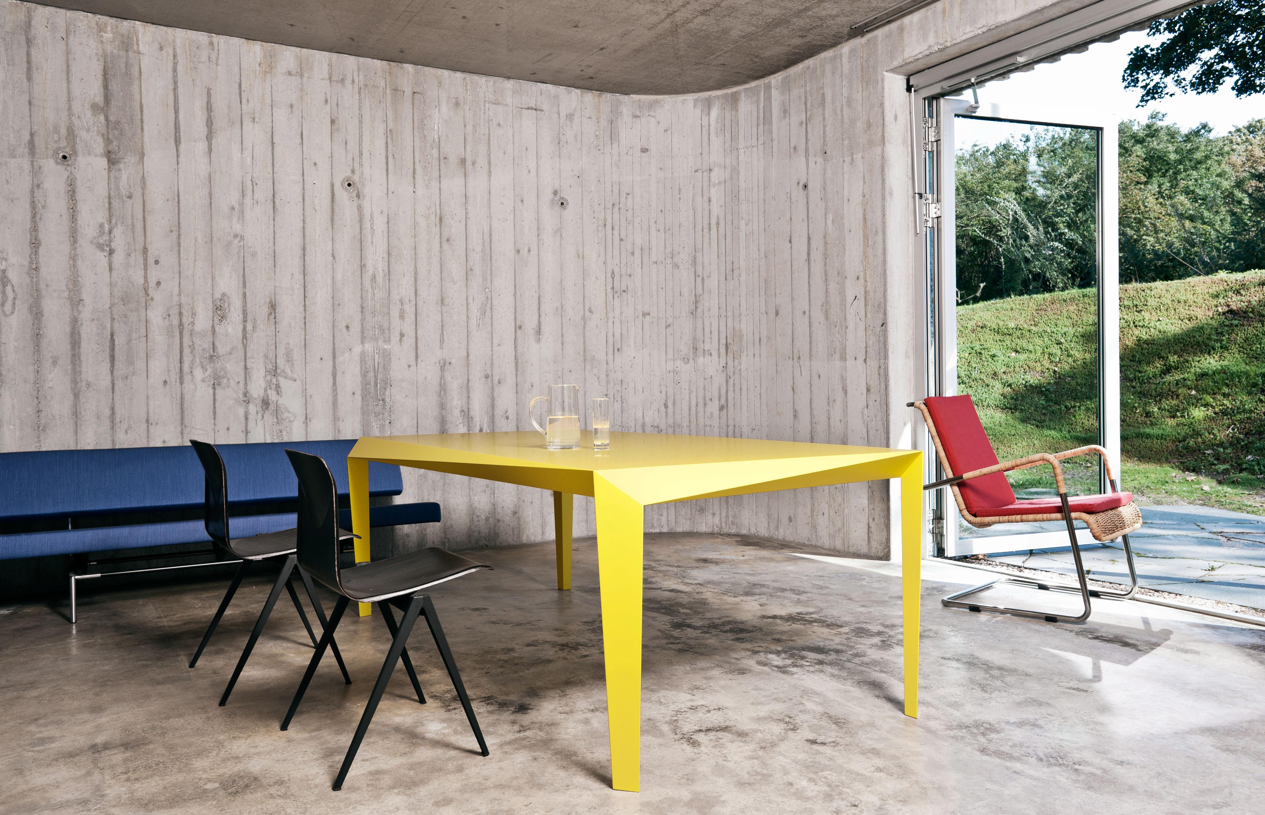 Minimalist Faceted, geometric Volt Table, 'Vibrant Yellow' by Reinier de Jong For Sale