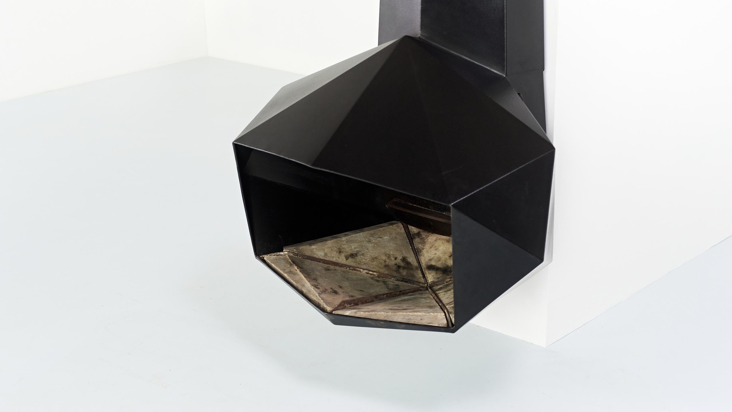 European Faceted Wall-Mounted Fireplace, C 1970