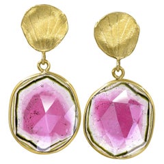 Faceted Watermelon Tourmaline Gold Petal Top Earrings, Barbara Heinrich 2024