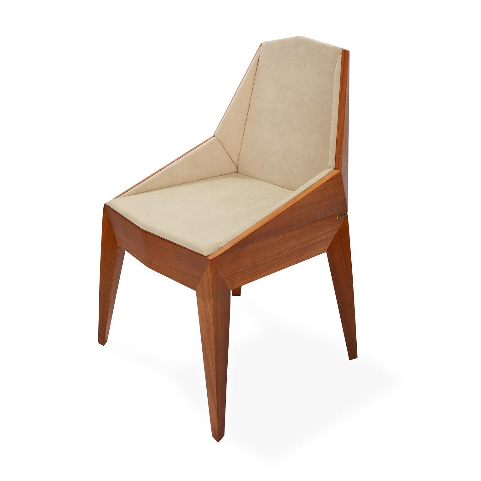 Veneer Faceted Wood Chair, Triarm, Contemporary Brazilian Design For Sale