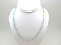 18-Inch Faceted Aquamarine Rondelle Bead Necklace Strand Yellow Gold Accents