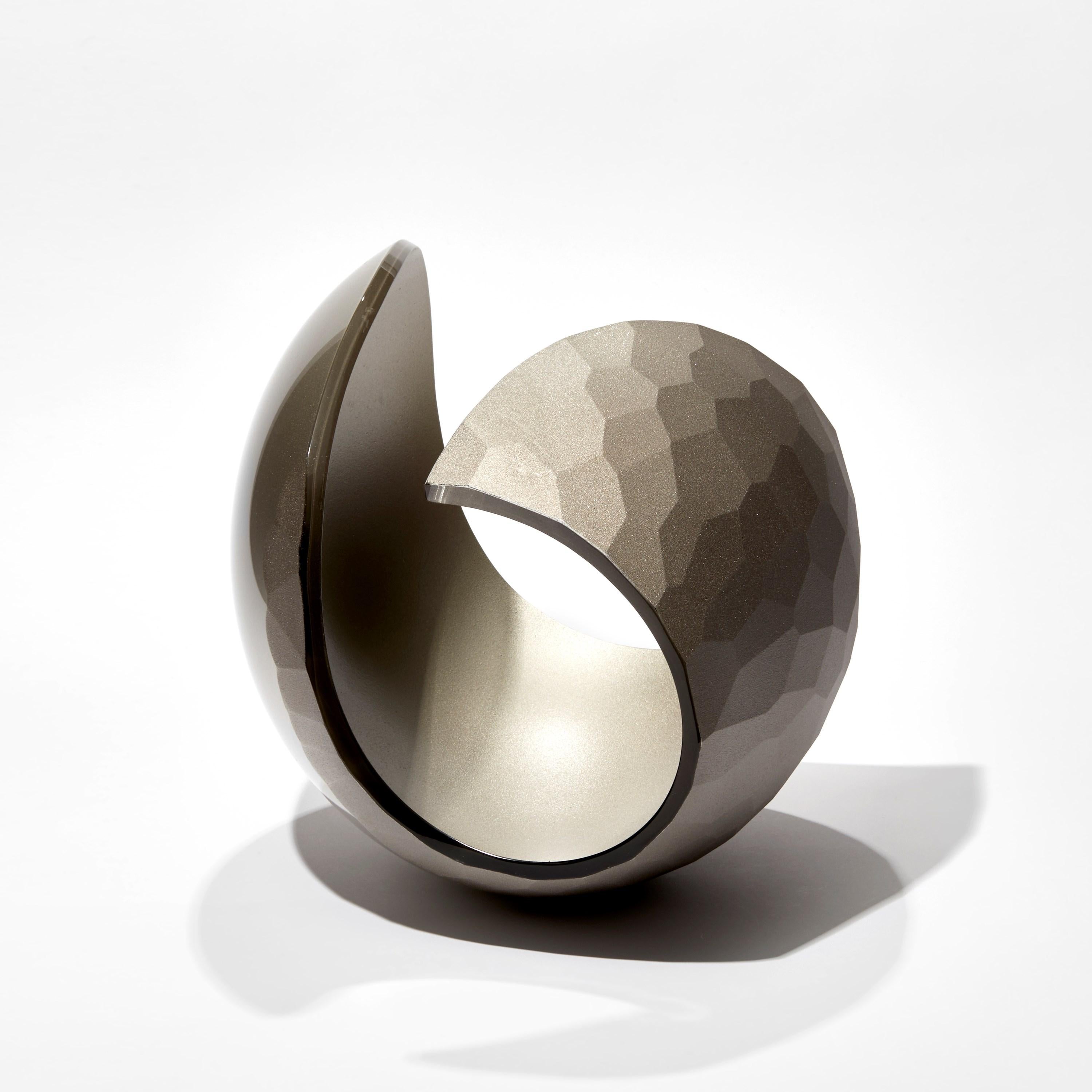 Hand-Crafted Facetted Bronze Planet, a Cut Glass Centrepiece / Sculpture by Lena Bergström For Sale
